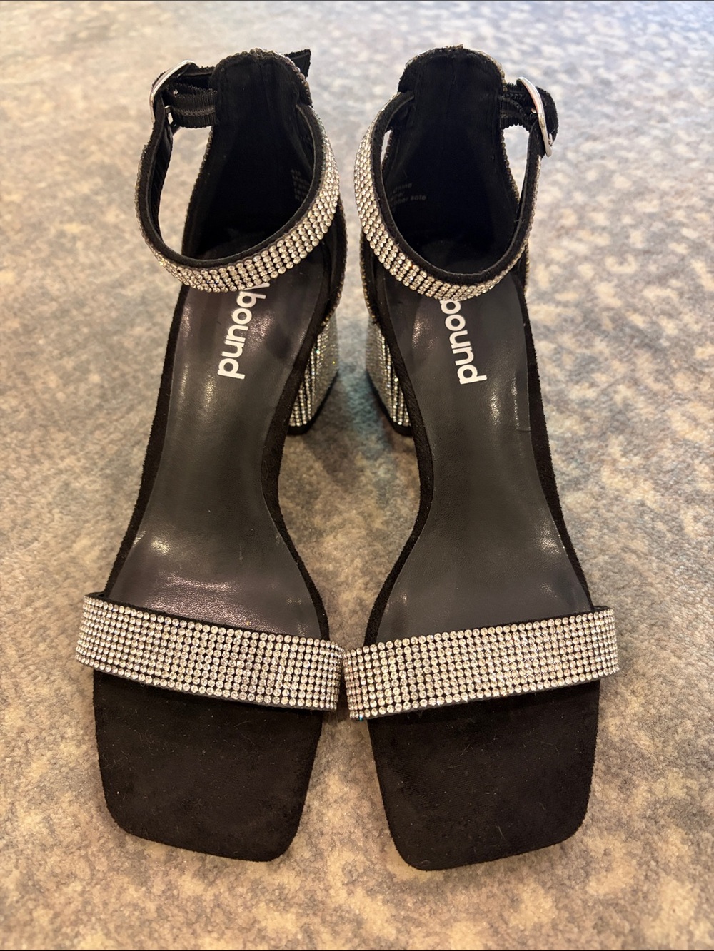 Abound Black Rhinestone Ankle-Strap Block Heel Sandals size 4